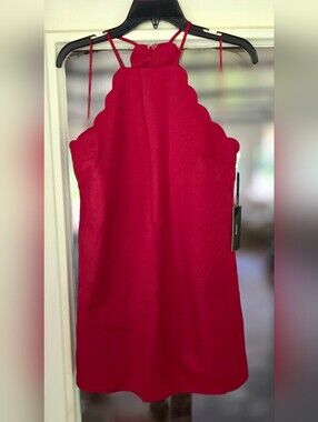 New Lulus Endlessly Endearing Romantic Scalloped Wine Red Dress Sz Small